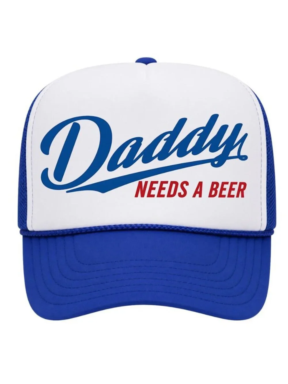Retro Daddy Needs A Beer Foam Trucker Hat Blue White Rope Snapback Cap New Funny